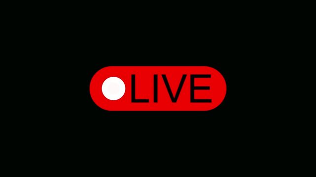 Red live streaming button with white circle and LIVE text on black background
