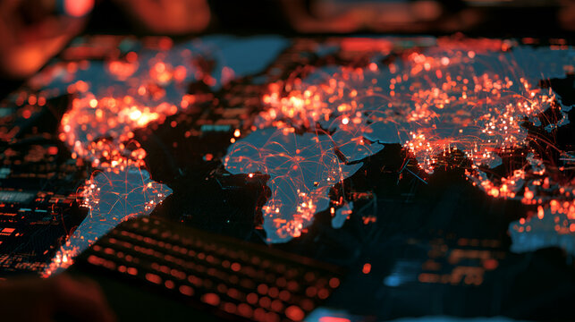 Network Threat Map Glowing On A Large Monitoring Screen
