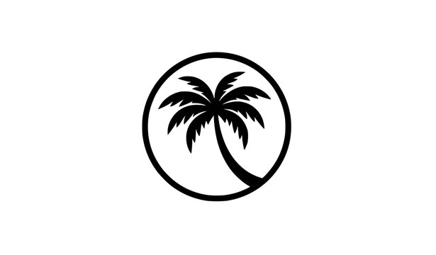 Tropical Palm Tree Silhouette Circular Emblem Beach Resort Travel Vector Symbol