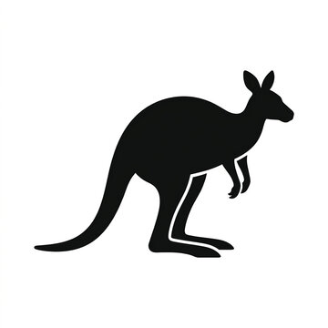Black kangaroo silhouette icon isolated on white background for wildlife design projects.
