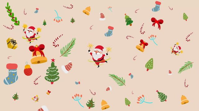 Animation of pattern with christmas elements and Santa claus