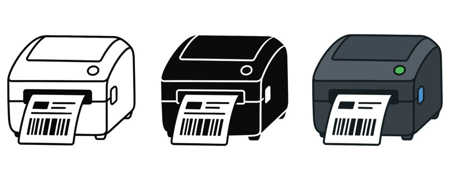 Thermal barcode label printer icon for shipping and logistics with barcode scann