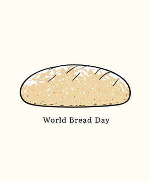 Poster for World Bread Day with a line art illustration of a ciabatta loaf on a cream background.