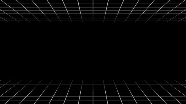 3d grid frame view display white color looping animation, grid floor perspective, white frame grid animation looping video on transparent background, 4k video 