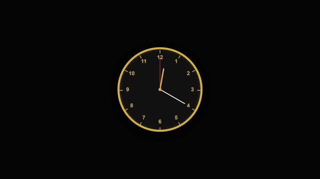 Minimalist Yellow Analog Clock Animation with Fast Spinning Hands Isolated on Black Background