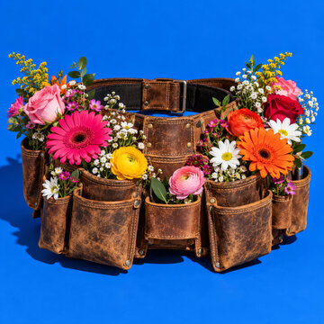 Tool Belt Filled with Colorful Flowers Symbolizing Youth Volunteering and Volunteer Recruitment