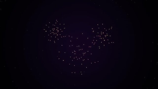 Festive fireworks explode against dark night sky background with stars.