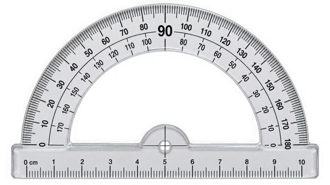 Transparent protractor with clear markings for measuring angles and lengths