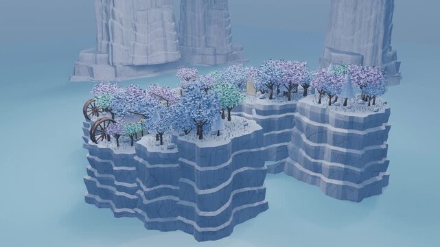 Fake 3d game fantastic landscape magic planet story tell bg able to loop endless 4k