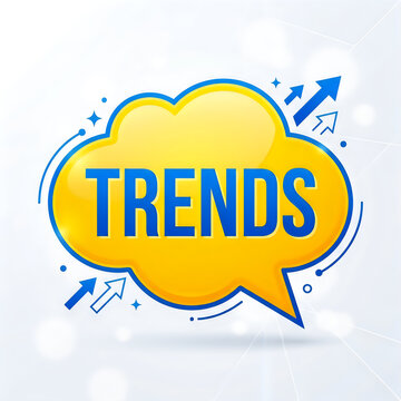 Yellow speech bubble with word trends and arrows