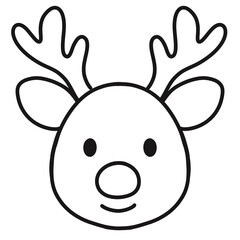 Cute Christmas Reindeer Face Outline Coloring Clipart © Kanyaluk