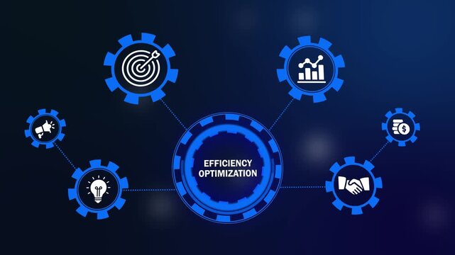 efficiency optimization business process infographic motion graphic. animated business growth and process optimization chart. corporate business icons infographic with glowing gear interface.