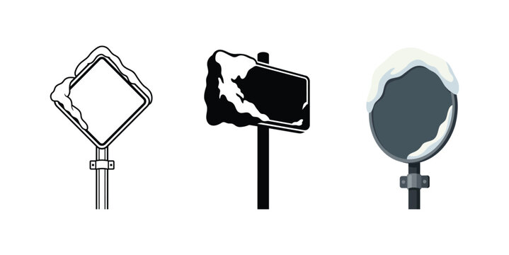 Winter Road Sign Snow Vector Icon Set Illustration