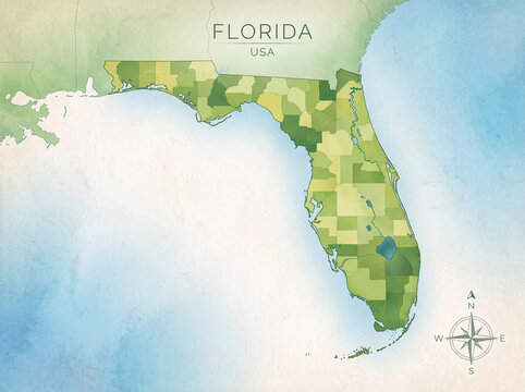 Florida Map &ndash; Carte de la Floride, &Eacute;tat des &Eacute;tats-Unis en illustration vectorielle