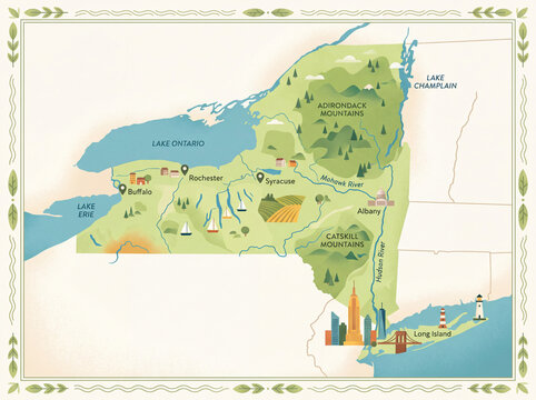 New York State Map &ndash; Carte de l'&Eacute;tat de New York, &Eacute;tat des &Eacute;tats-Unis en illustration vectorielle