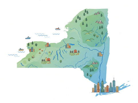 New York State Map &ndash; Carte de l'&Eacute;tat de New York, &Eacute;tat des &Eacute;tats-Unis en illustration vectorielle