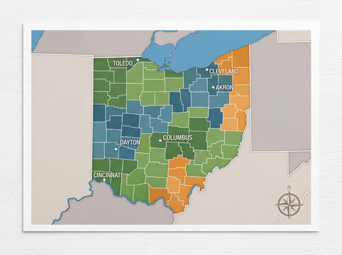 Ohio Map &ndash; Carte de l'Ohio, &Eacute;tat des &Eacute;tats-Unis en illustration vectorielle