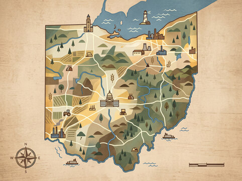 Ohio Map &ndash; Carte de l'Ohio, &Eacute;tat des &Eacute;tats-Unis en illustration vectorielle