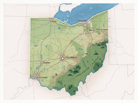 Ohio Map &ndash; Carte de l'Ohio, &Eacute;tat des &Eacute;tats-Unis en illustration vectorielle