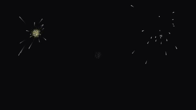 Firework tiny incandescent particles separating from the central flare, soft glowing remnants lingering afterward, festive evening visual, 4k motion black background