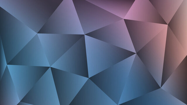 Modern low poly abstract background with geometric triangular shapes in dark blue and purple gradients featuring a subtle grain texture for contemporary digital art