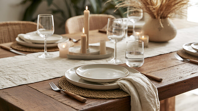Quiet Luxury Table Setting Styled With Linen Napkins And Neutral Tones