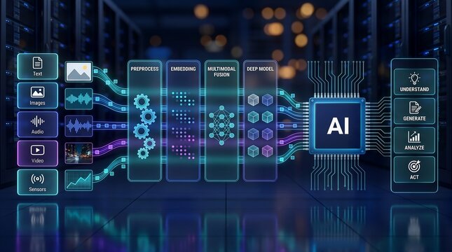Multimodal AI Data Processing Pipeline with Text, Image, Audio, Video and Sensor Inputs for Enterprise Intelligence