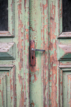 Weathered Green Wooden Door