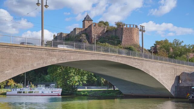 Burg Giebichenstein (Giebichenstein Castle, University of Art and Design) in Halle (Saale), Saxony-Anhalt, Germany on a sunny late summer day, time-lapse
