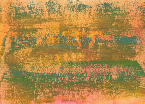Dry Brush Watercolor Texture in Orange, Green, and Pink