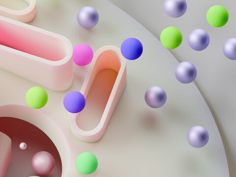Colorful Spheres Float in Abstract Shapes and Patterns