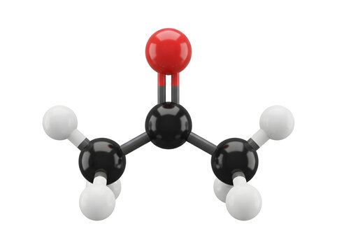 Acetone molecule ball and stick model isolated on a white background