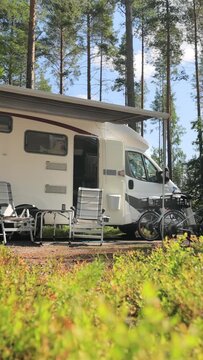 Family vacation travel RV, holiday trip in motorhome, Caravan car Vacation.