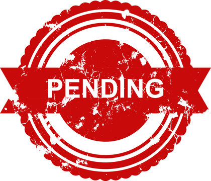 Red grunge pending rubber stamp icon with distressed vintage texture on white background