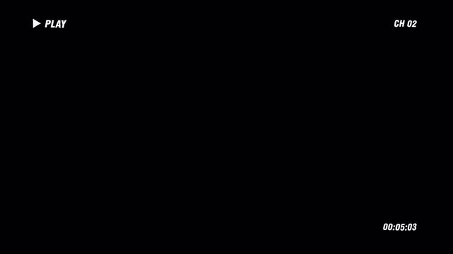 Vintage vhs tape play icon screen with timer animation. Transparent background. 4K Resolution