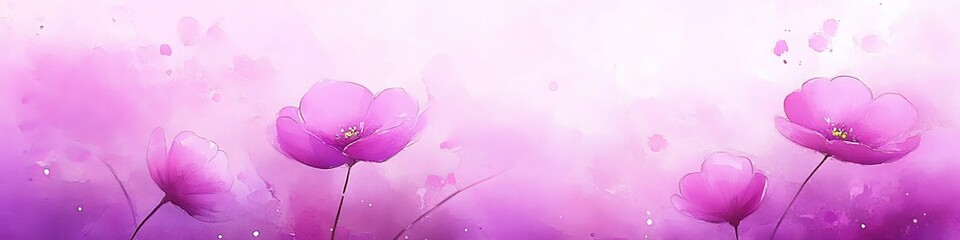 Obraz premium Abstract floral background with magenta flowers in artistic watercolor painting sketchy style Art