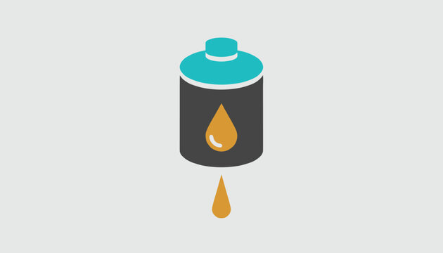 Stylized gray battery icon with a blue top cap and a glowing yellow oil drop symbol representing fuel or energy.
