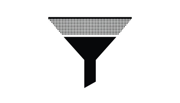 Black filter icon with a mesh pattern at the top and a funnel shape representing data filtering or science.