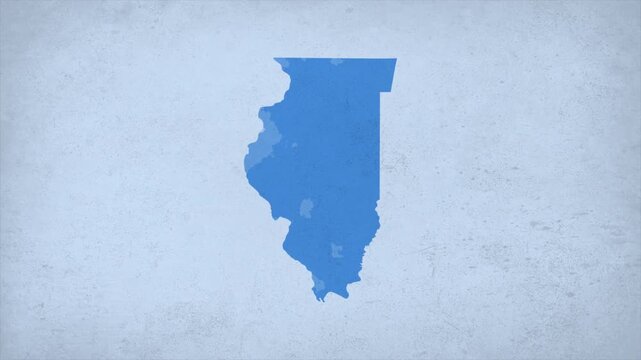 Animated Appearing Illinois Map Isolated on Blue Vintage Background