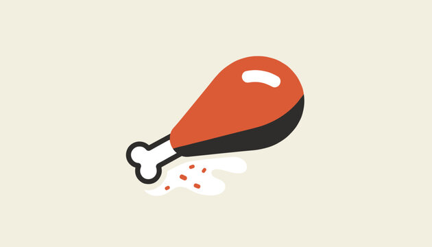 Tasty roasted chicken leg drumstick illustration with a white bone and seasoning drops on a warm beige background.