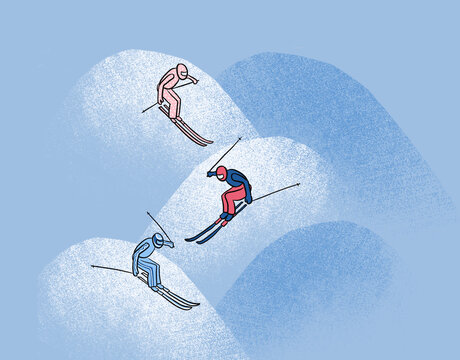 three skiers in a skiing themed design
