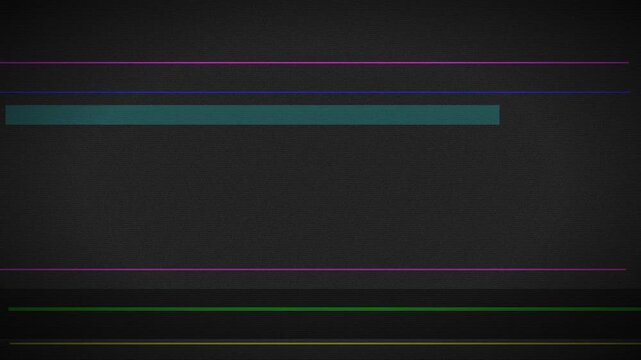 A series of horizontal colorful bars glow across the dark surface to represent technical glitches or data streaming errors that appear during the transmission of corrupted digital video signals