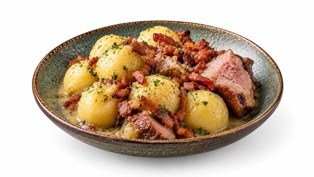 Raspeballer Potato Dumplings with Salted Meat and Bacon Isolated on White Background