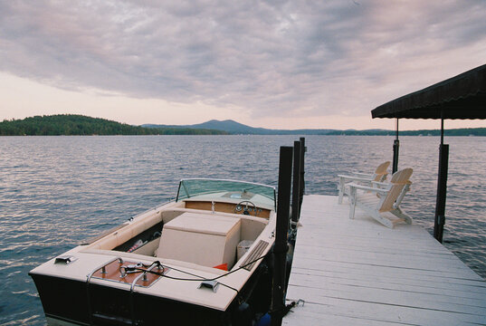 Retro  Boat dock lake New Hampshire film