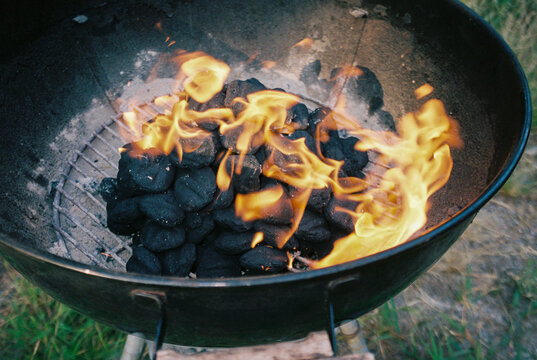 Charcoal barbecue briquettes nobody flame film