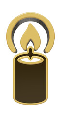 Obraz premium Minimalist 3d candle icon in gold and dark brown for interfaces.
