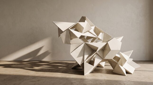 Modern Geometric Modular Sculpture in Minimalist Interior Architecture and Sunlight Shadow Concept