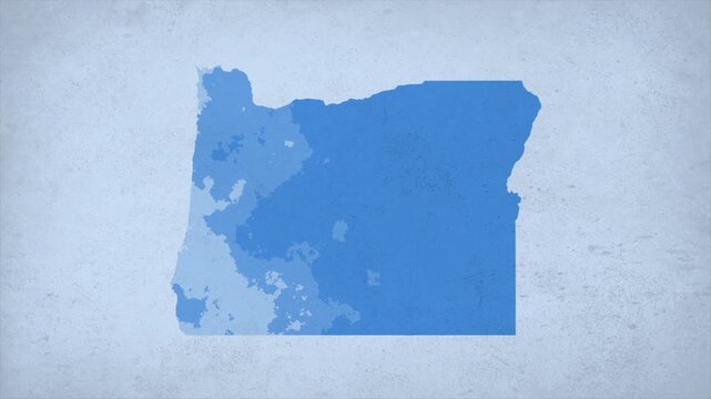 Animated Appearing Oregon Map Isolated on Blue Vintage Background