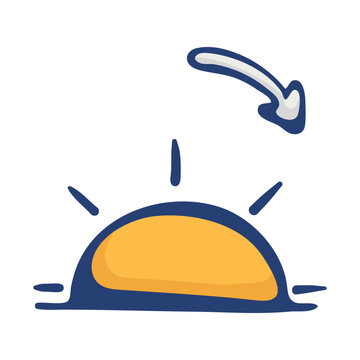 Sunset icon for weather forecast. Hand drawn doodle clipart for evening conditions, dusk, meteorology apps and daily climate graphics