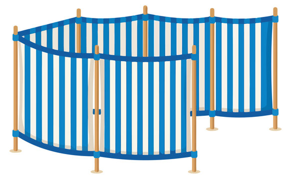Blue and white striped beach windbreak isolated on white background